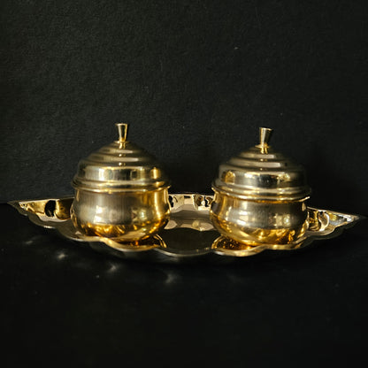 Pure Brass Chandan Roli/Tika Chopda Set/Chawal Akshat Haldi Dibbi/Kumkum Holder Box with Lid Brass Brass