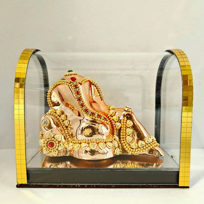 Imported 24carat Gold Plated Cabin Idol with stones Decorated of Ganesha with Full Decorate for Puja Room Or Home Decor