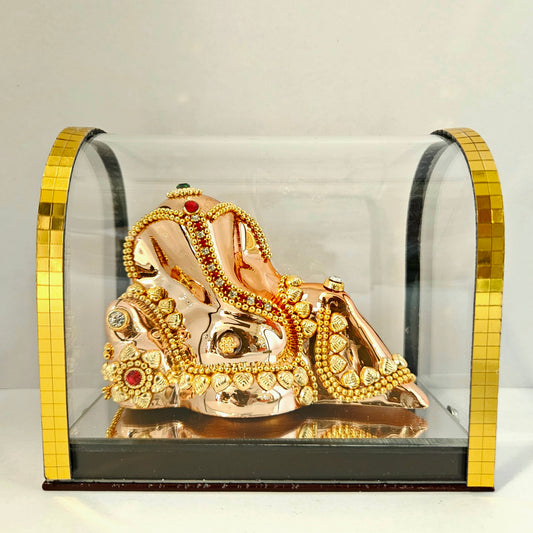 Imported 24carat Gold Plated Cabin Idol with stones Decorated of Ganesha with Full Decorate for Puja Room Or Home Decor