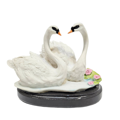 Ceramic Swan Couple Figurine, White with Floral Accents Home Decor Showpiece