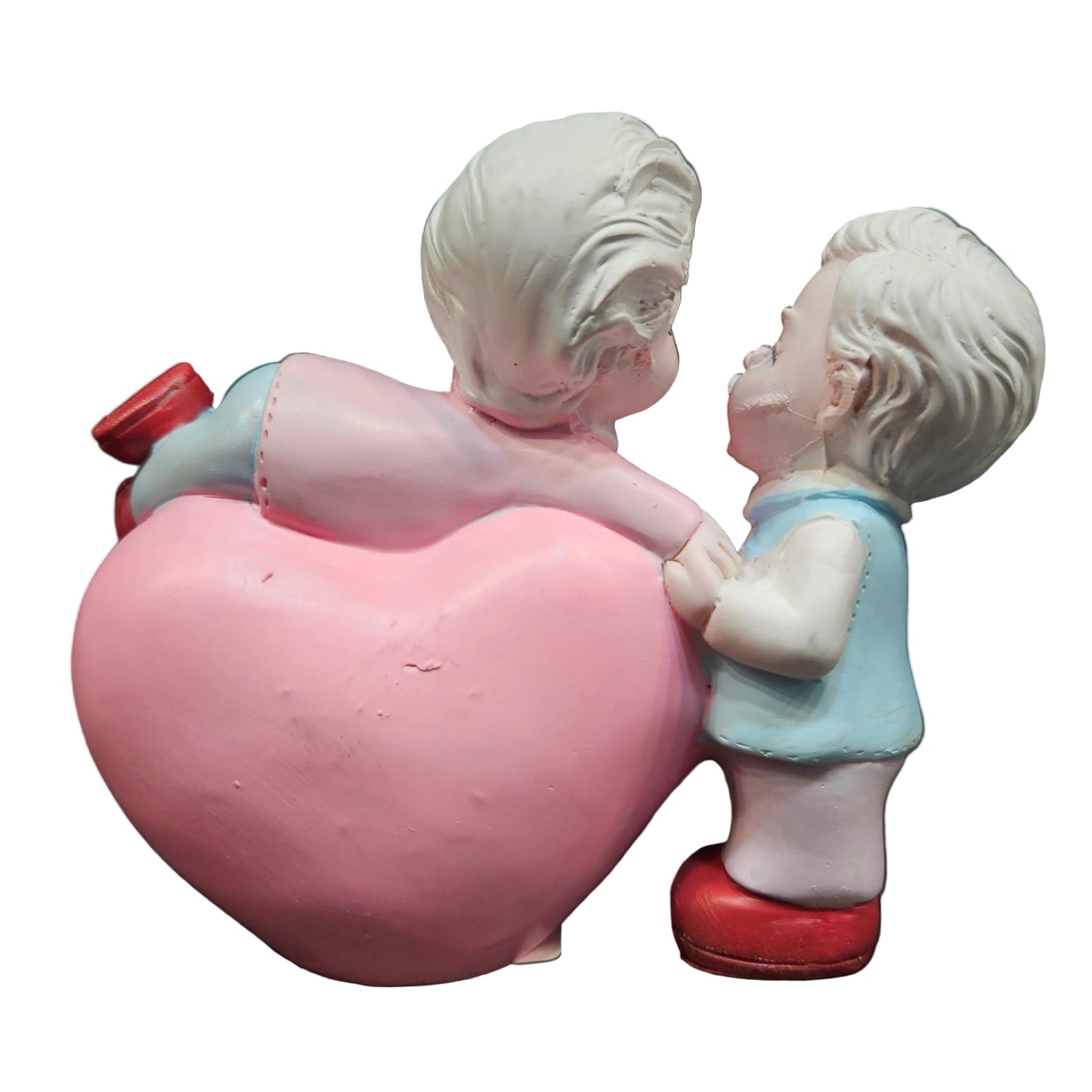 Cute Old Couple Statue laying on Heart Love Showpiece Figurine