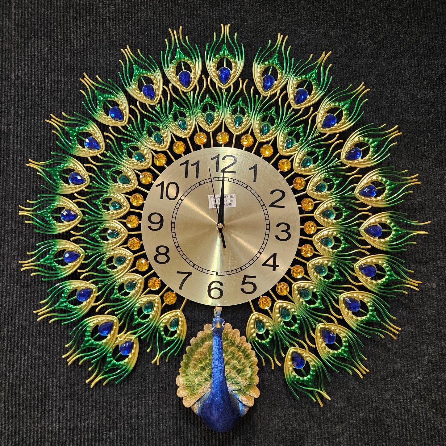 Peacock European Style Luxury Living Room Analog Clock Non-Ticking Silent Creative Personality Metal Large Crystal Quartz Art Wall Decorative Clock