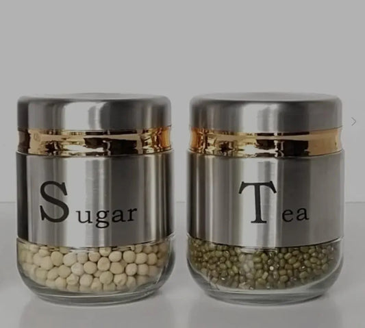 Glass Storage Jar Set of 2, Tea and Sugar Jars, 2 Piece Kitchen Jars set of 2 pieces