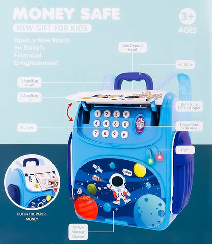 Money safe School Bag ATM Piggy Bank Money Saving Bank Musical Money Safe for Kids with Finger Print Sensor Backpack Coin Bank for Gifts Money Cash Coin