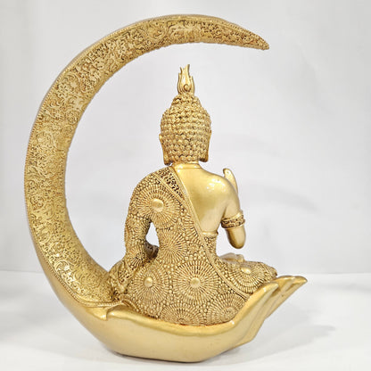 Antique Meditating Moon Buddha Statue Idol for Home/ Office Table Decor and Gift Decorative Showpiece