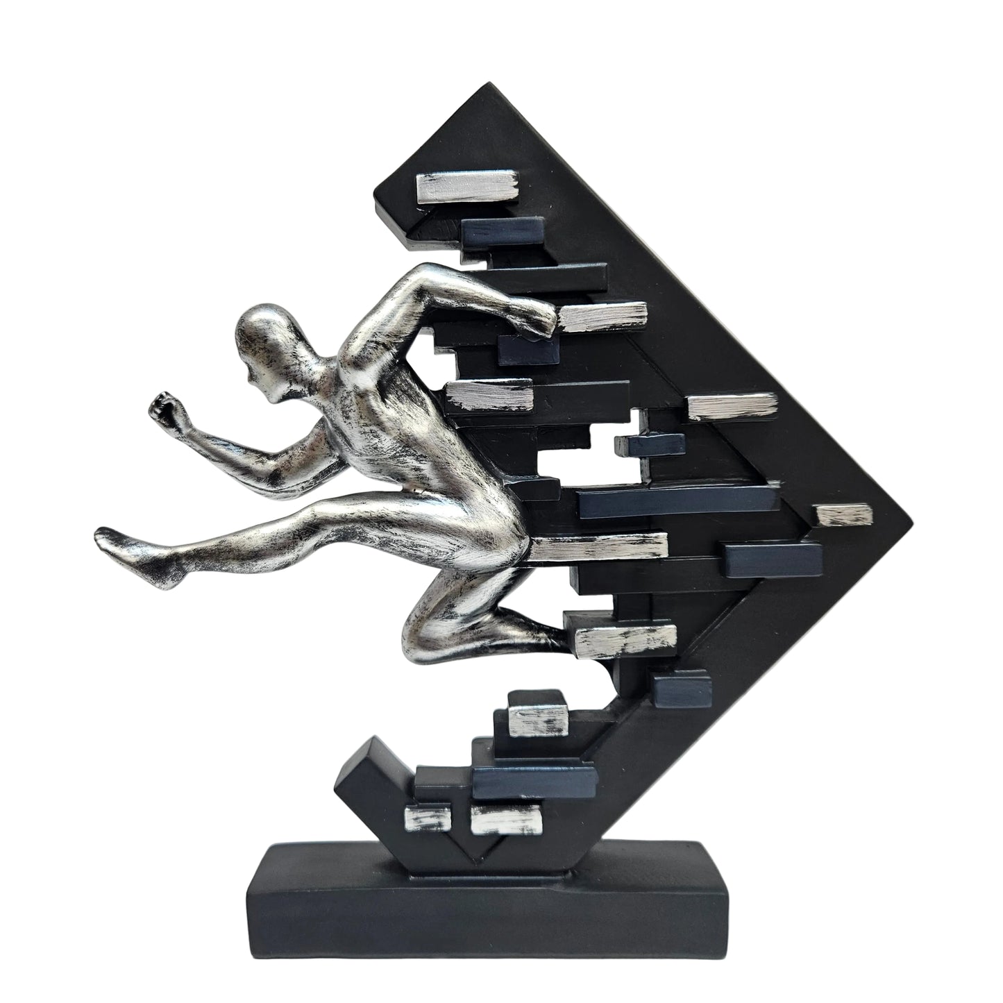 Running Man Sculpture, Matte Black & Teal Resin Showpiece for Home, Office & Gym Décor