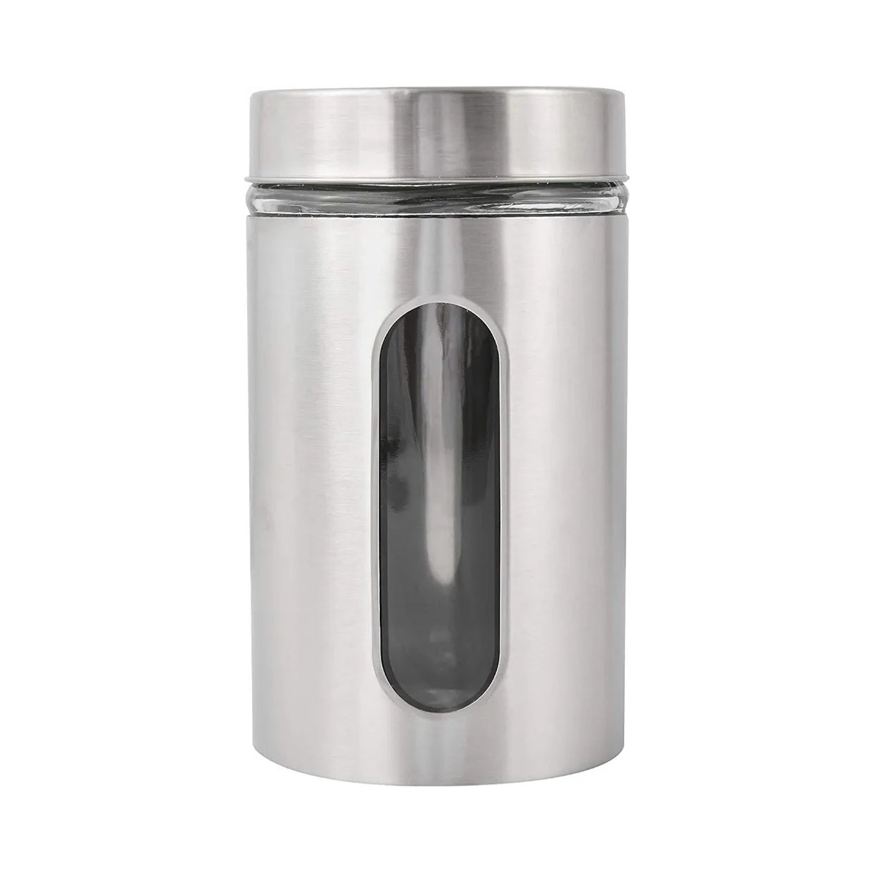 Stainless Steel Canister with Glass Window - Kitchen Counter Storage, Food Container for Sugar, Flour, Coffee or Tea, Silver Color 1 Jar (800ML)
