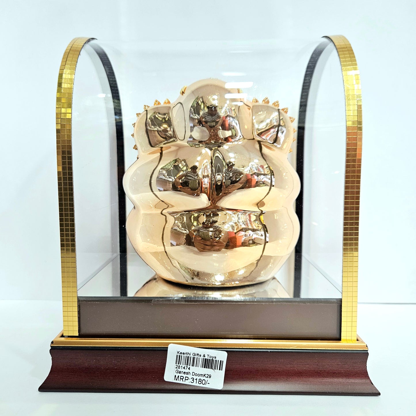 Ganesh Idol Elegant Home Decor for Pooja Room, Mandir, Temple Dashboard. Ideal Gift for Spiritual Enrichment Statue Showpiece in a transparent protective cabin