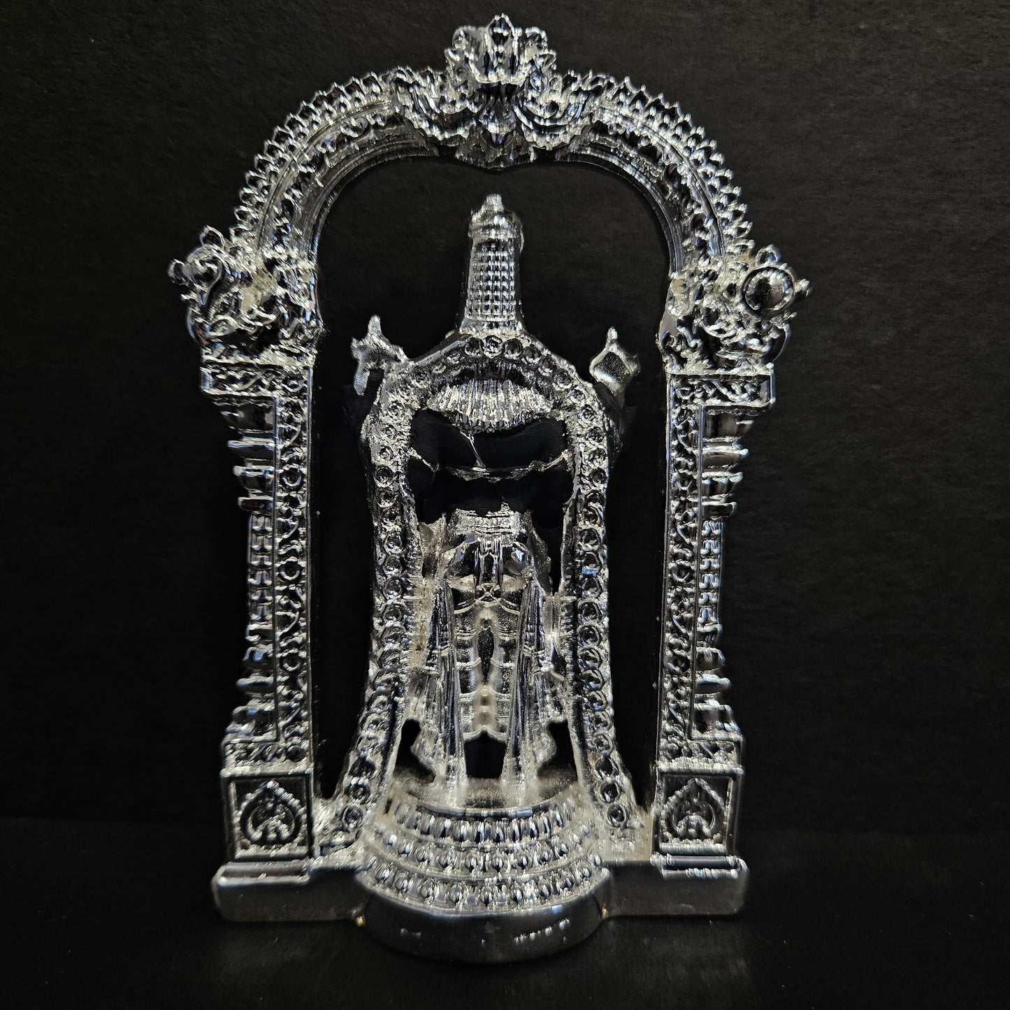 India Lord Tirupati Balaji Silver Plated Black Idol with Golden Jewelry Work Balaji Idol for Car Dashboard Venkateswara Swamy Murti for Home Srinivasa Statue for Mandir
