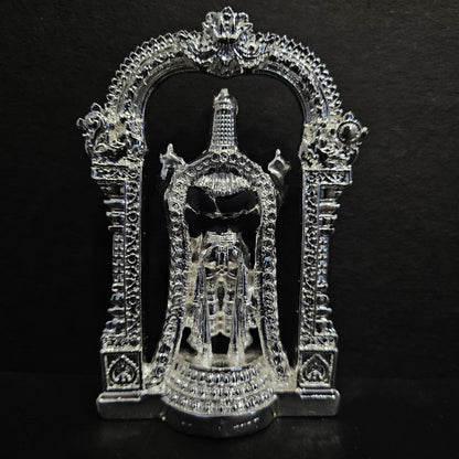 India Lord Tirupati Balaji Silver Plated Black Idol with Golden Jewelry Work Balaji Idol for Car Dashboard Venkateswara Swamy Murti for Home Srinivasa Statue for Mandir