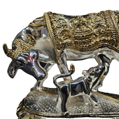 Kamdhenu Cow with Calf for Gold & Silver Plated | Home Decor | Gaay Bachda Cow and Calf for Vastu | Positive Energy | Wealth |