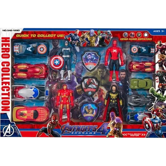 Action Hero Cars Set – 14 Metal Pieces with Superhero Figures, Realistic Design, Fun Toy and Collectible Hobby for Kids and Adults