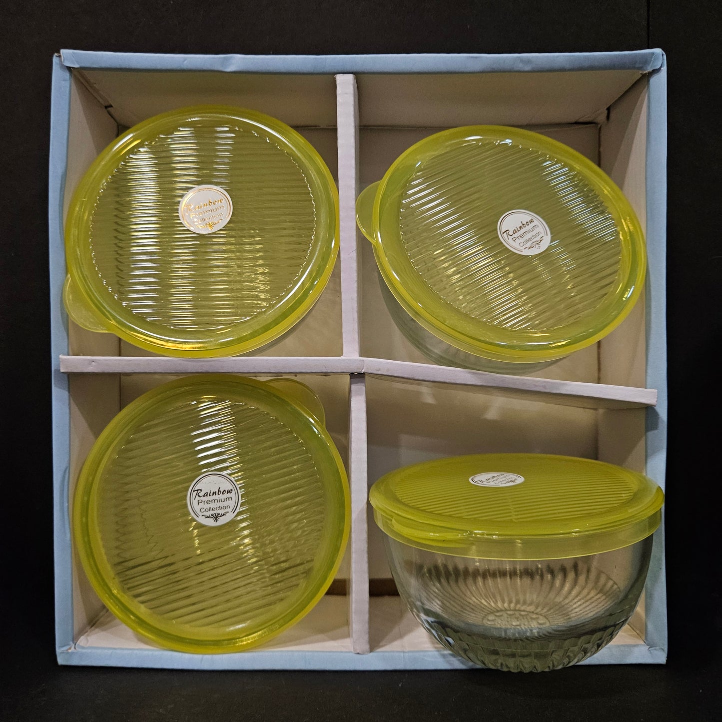 Linex 4 pcs galss serving bowl set with lid for Return gifting
