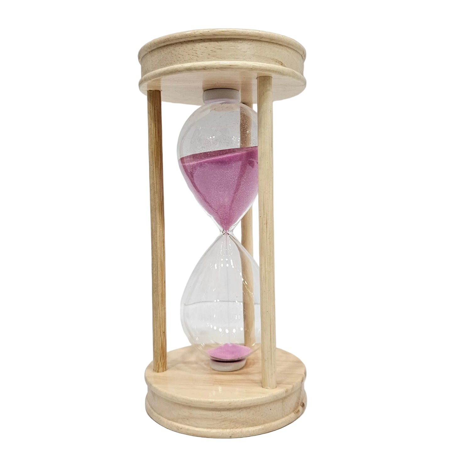 Decorative wooden pink 30min sand timer featuring a natural light wood frame Showpiece