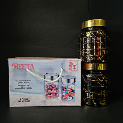 Shelly glassware Beeta 2 pieces glass jar set with Lid for groceries storage purpose