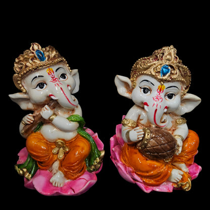 Handcrafted 3pcs Resine Little Ganesh Sculpture set| Showpiece for Home & Office Decor