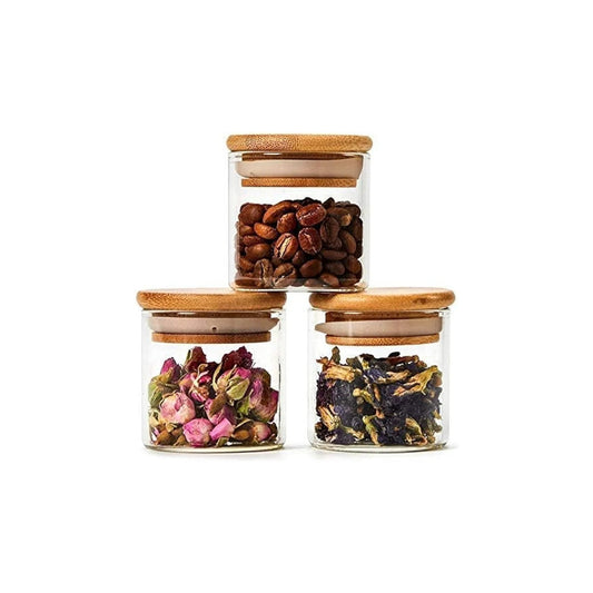 220ml Borosilicate Wooden Lid Glass Jars of 3 Piece Set Packing used Like Storges and Candle Making Jars
