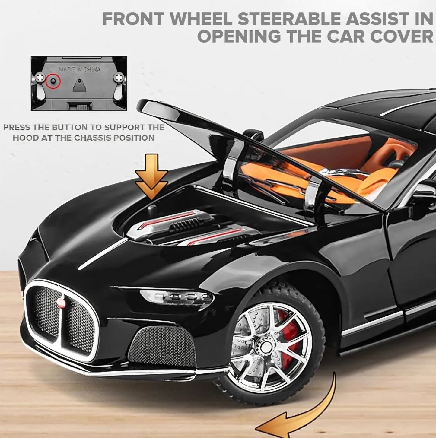 Bugatti Atlantic Model Car Sports Car Exclusive Alloy Metal Pull Back Die-Cast Car Diecast Metal Pullback Toy Car with Openable Doors & Light Music Toys for Kids - Black