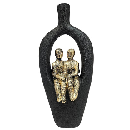Romantic couple figurine flower vase resin black & gold color