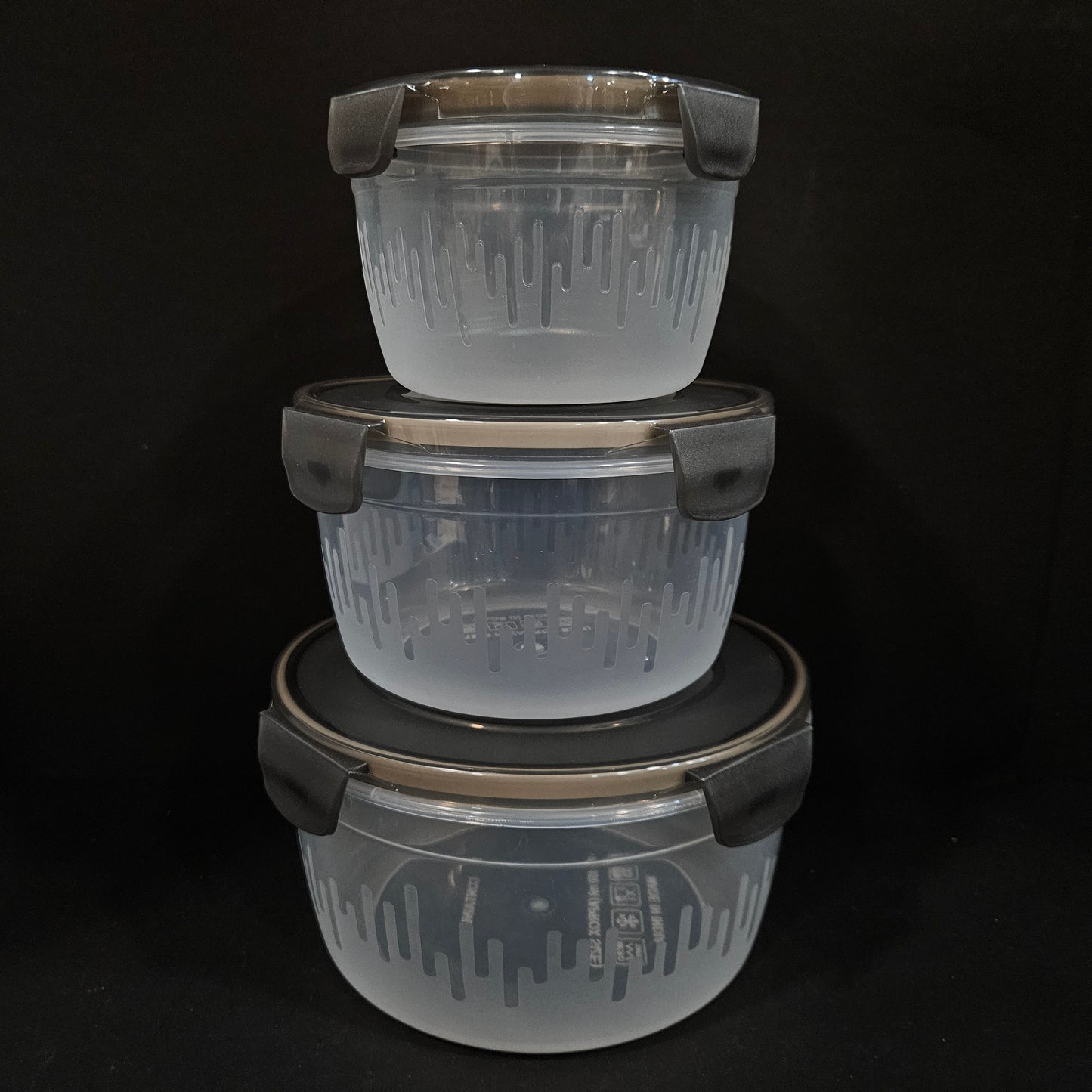 Bright Round Lock Air tight 3piece Storage Containers with 1800ml,1200ml & 600ml Capable unbreakable transparent containers