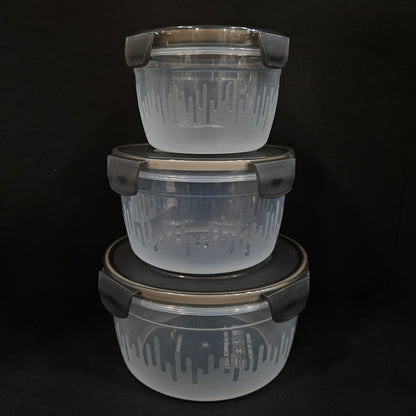 Bright Round Lock Air tight 3piece Storage Containers with 1800ml,1200ml & 600ml Capable unbreakable transparent containers