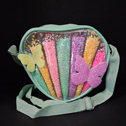 Cute butterfly Purse for Girls Kids, Rainbow Glitter Sequin Crossbody Bag for Toddlers