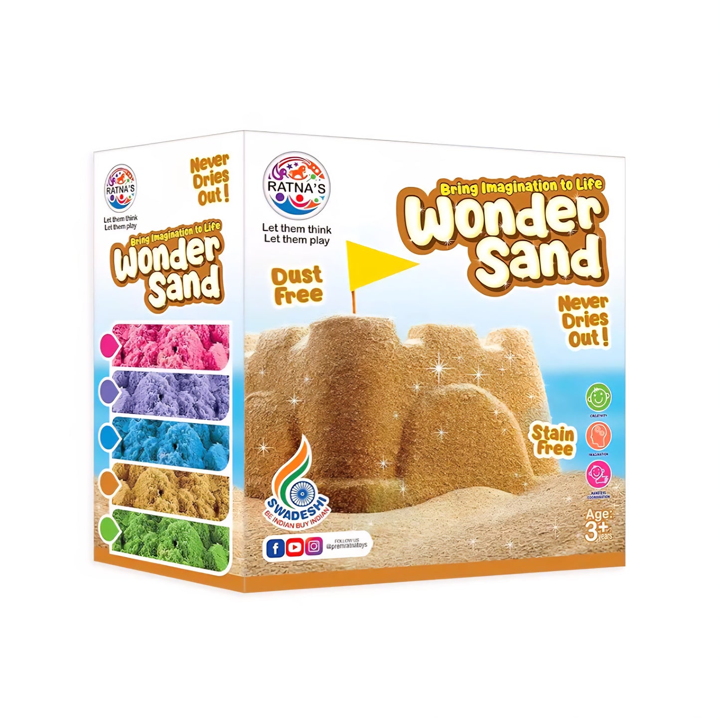 RATNA'S Wonder Sand 500g Smooth Sand for Kids with One Big Mould (Without Tray) Non-Sticky, Easy-to-Shape Sand for Creative Play