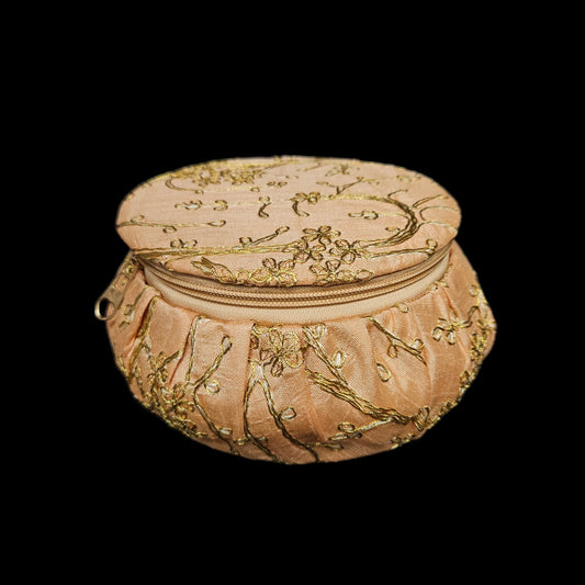 Designer Matki Shape Bangle Box Organizer Made of Velvet With Zari Work Embroidery and Zip Lock Handmade for Return Gift, Wedding, Festival Gifting