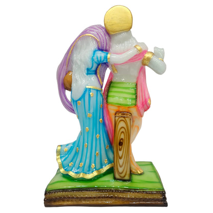 Marble dust Radha Krishna statue featuring vibrant Multicolor with a glossy finish god idol