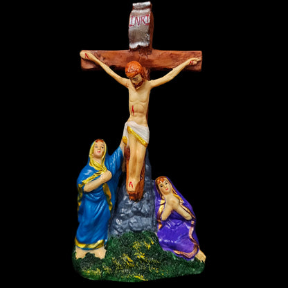 Jesus Hanging on Cross with Mary Statue Idol Showpiece Sculpture