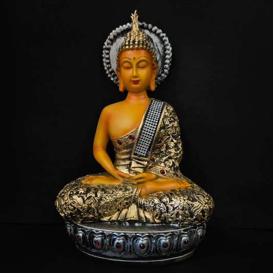 Buddha Statue for Home Decor Tabletop Decoration Item with attractive elegant look Decorated with stones on base Buddha gold idol