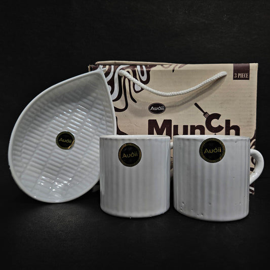 Munch 3piece set of 2 Ceramic tea cups & 1 serving plate