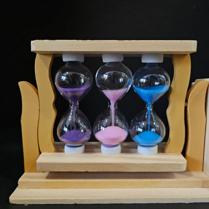 Handicraft Wooden penstand with sand Timers Pen Stand/Pencil Stand for Office & table decor