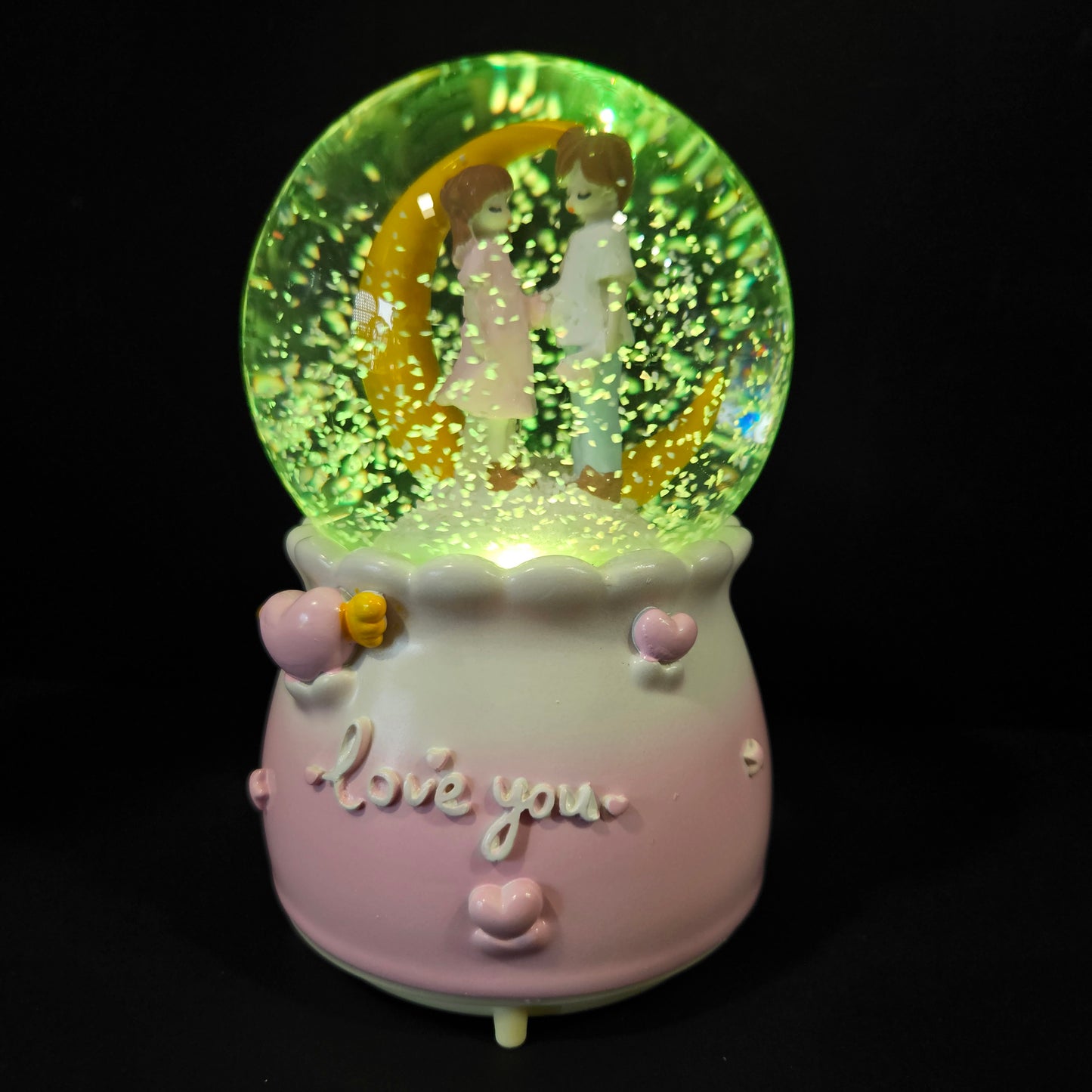 Lighting moon & Couple Statue Boy And Girl Idol In Circular Crystal Valentine Gift