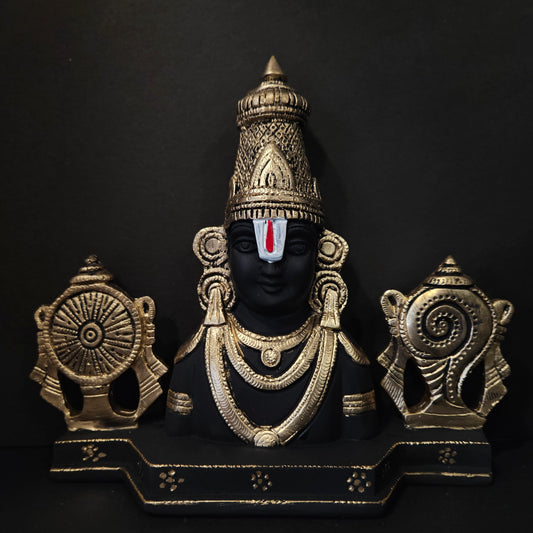 Lord Venkateshwara with shank Chakra Idol Gold and black colored Statue for Home & Pooja room