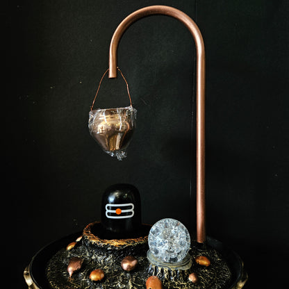 Shiva Shivling Adiyogi Fountain Lamp with Curved Stand, Decorative Water Bowl, Blue Light Effect, Bronze-Gold Base