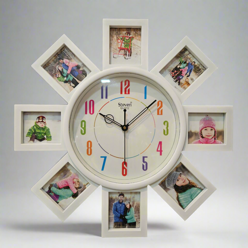 Designer Artistic Family Photo Frame and Collage Photo Frame with Wall Clock for Home Decoration and for Luxury Gifts