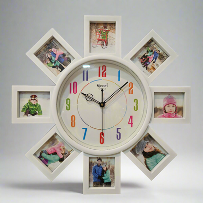 Designer Artistic Family Photo Frame and Collage Photo Frame with Wall Clock for Home Decoration and for Luxury Gifts