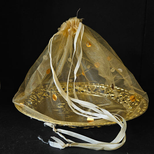 Gold coloured Flowral designer basket for chocolate gift hamper