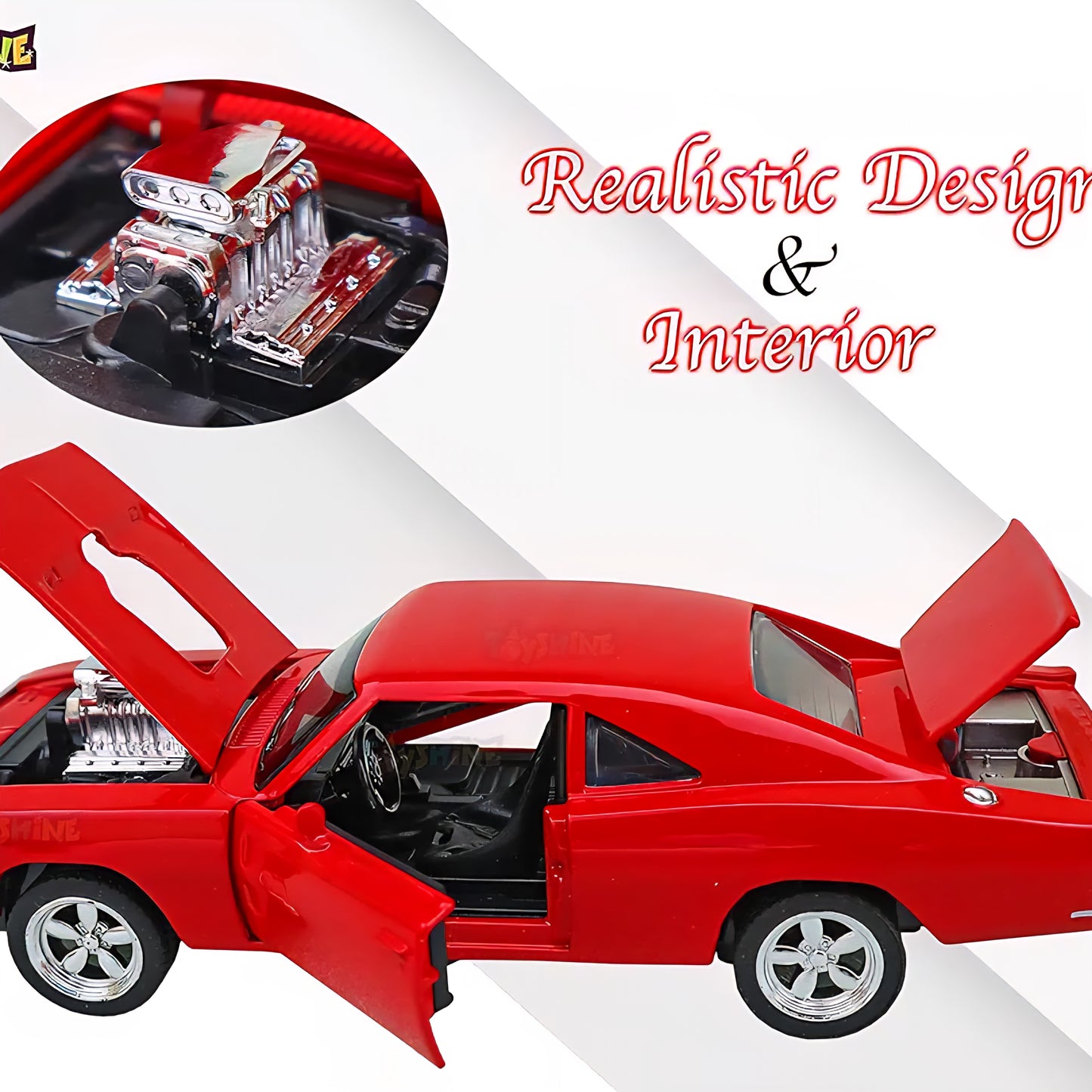 Metal 1969 Ford Mustang Diecast Car, Opening Doors, Vehicle Toy Car Music and Lights, Red