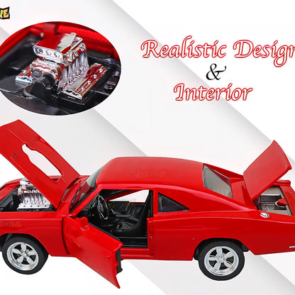 Metal 1969 Ford Mustang Diecast Car, Opening Doors, Vehicle Toy Car Music and Lights, Red