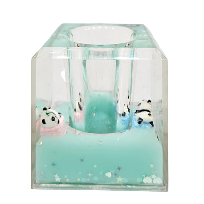 Cute Panda penstand Liquid Wave Unsinkable Panda Fluid with Floating Glitter Motion River Desk Decor Showpiece Stress Relief Sensory Toy for Home Office Gift for Kids & Adults
