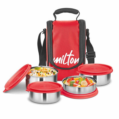 Milton Tasty Lunch 4 Steel Tiffin Leak-proof, food grade steel & light weight