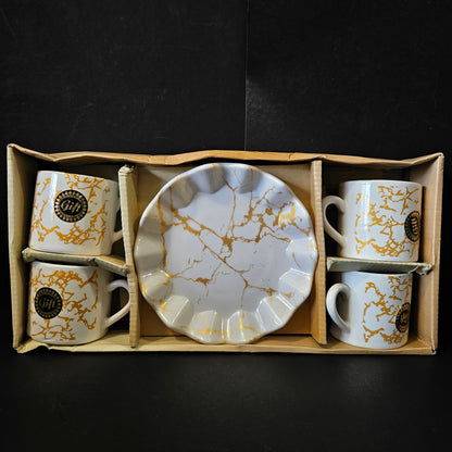 Kanch Americano 4 pieces set Ceramic cups with Marble designer & 1 platter