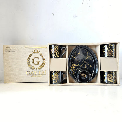 Gaytri Art & Craft happy morning 4 pieces Ceramic cups & 1 snack platter