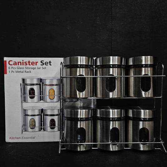 Glass Canister 6pcs Jar With Glass&Stainless Steel Storage Canister Jar Set with Airtight Lids