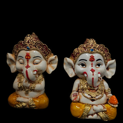 Handcrafted 3pcs Resine Little Ganesh Sculpture set| Showpiece for Home & Office Decor