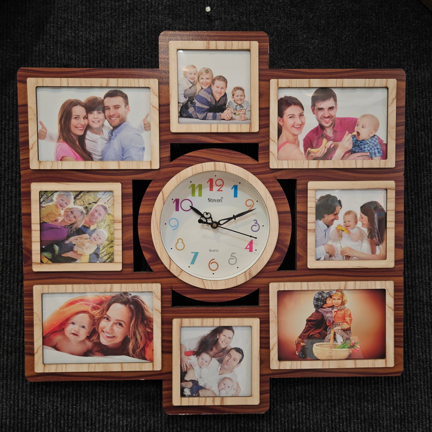 Designer Artistic Family Photo Frame and Collage Photo Frame with Analog Clock for Home Decoration
