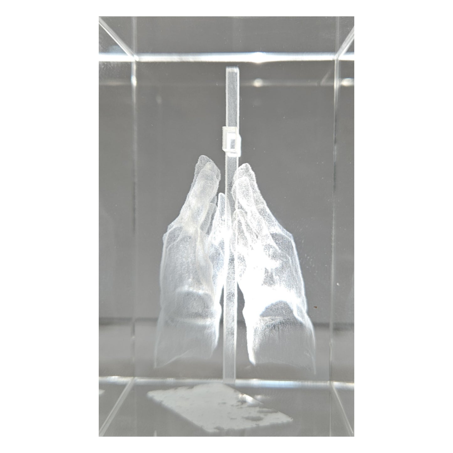 3D laser-engraved crystal cube featuring praising hands with cross Showpiece Figurine