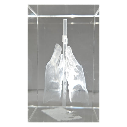 3D laser-engraved crystal cube featuring praising hands with cross Showpiece Figurine